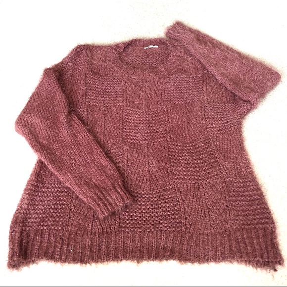 Easel Eyelash Patchwork Knit Rust Sweater-M/L - Picture 1 of 8